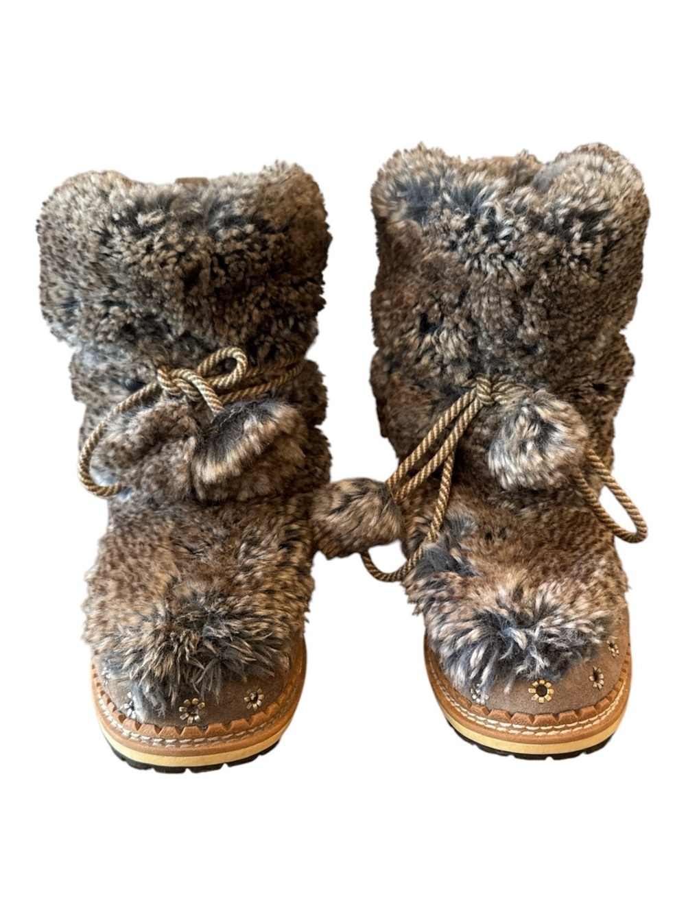 Sam Edelman Blanche Faux Fur Pom Pom Winter Boots Taupe Gray Size 7.5 - Picture 12 of 15